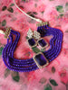 N0283_Royal blue crystal choker necklace set studded with dazzling American diamond stones.