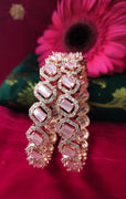 B0292_Elegant Square design Bangles studded with American Diamond stones with a touch of pink stones.