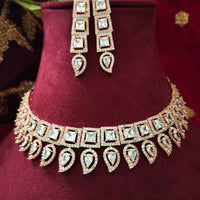 N0479_Classic square design American Diamond stones embellished necklace set.