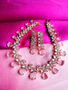 N0489_Lovely broad designer american diamond studded choker necklace set with a touch of pink stones.