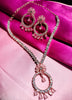 N0485_Elegant floral design american diamond studded necklace set with a touch of pink stones.