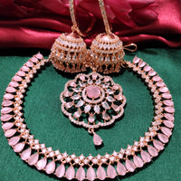 N0424_Gorgeous  designer rose gold american diamond embellished necklace set with a touch of  light pink stones.