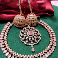 N0424_Gorgeous  designer rose gold american diamond embellished necklace set with a touch of  light pink stones.