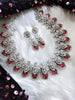 N0514_Gorgeous designer necklace embellished with american diamond stones with a touch of delicate red stone work.