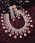 N0512_Elegant designer signature American Diamond stones embellished Choker necklace set with delicate stone work with a touch of pink stones.