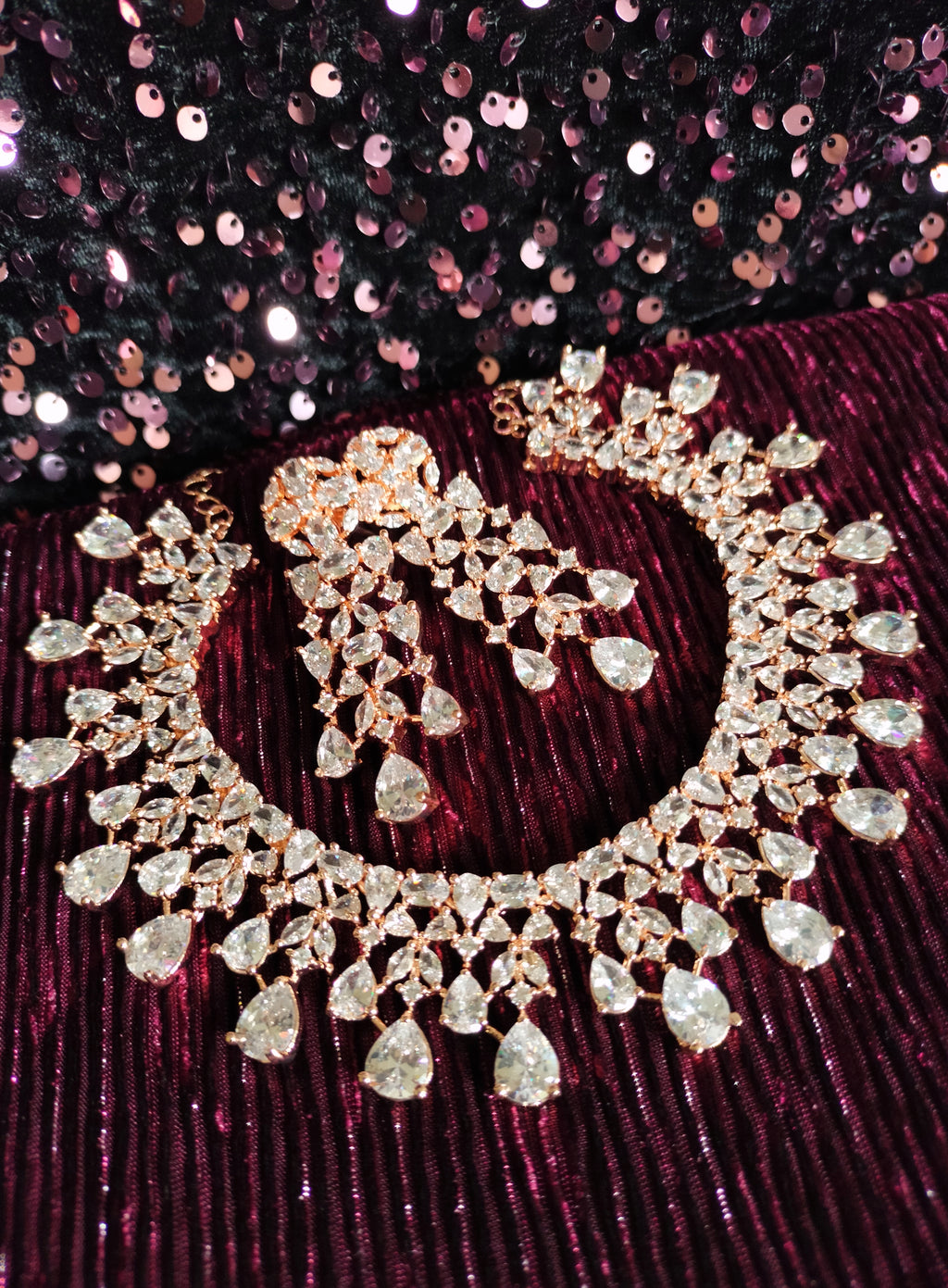 N0515_Ravishing designer necklace embellished with american diamond stones with delicate stone  work.