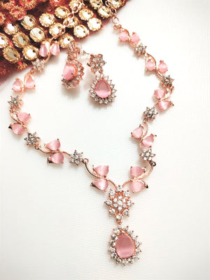 N0548_Elegant sleek design choker necklace embellished with american diamond stones with a touch of pink stones.