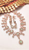 N0542_Elegant flower design choker necklace embellished with american diamond stones with a touch of sea green stones.