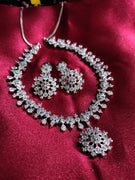 N0101_1 Elegant American Diamond  choker necklace set with floral design.