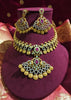 N0553_Grand temple jewelry style Lakshmi design gold plated necklace set embellished with ruby stones .