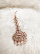 M022_Beautiful rose gold American diamond studded Maang tika with delicate stone work.