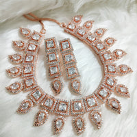 N0479_Classic square design American Diamond stones embellished necklace set.