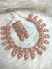 N0478_Classic square design American Diamond stones embellished necklace set with delicate stone work with a touch of pink stones.