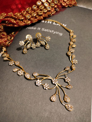 N0396_Elegant designer golden color American Diamond necklace set with delicate work.