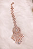 M028_Elegant designer rose gold American diamond studded Maang tika with delicate stone work.