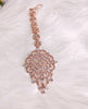 M025_Gorgeous broad designer rose gold American diamond studded Maang tika with delicate stone work.