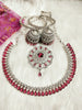 N0573_Gorgeous designer necklace embellished with american diamond stones with a touch of wine red stones.