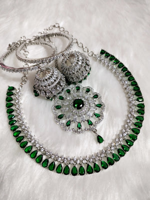 N0572_Gorgeous designer necklace embellished with american diamond stones with a touch of green stones.