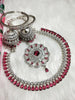 N0573_Gorgeous designer necklace embellished with american diamond stones with a touch of wine red stones.