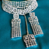 N0574_1 Elegant designer necklace embellished with american diamond stones.