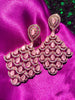 E0877_Elegant designer rose gold earrings with delicate stone work with a touch of pink stones.