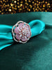 R088_Lovely flowery design rose gold American Diamond studded statement ring with delicate stone work.