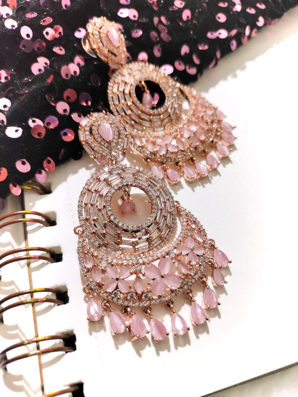 E0882_Ravishing circular design designer rose gold earrings with delicate stone work.