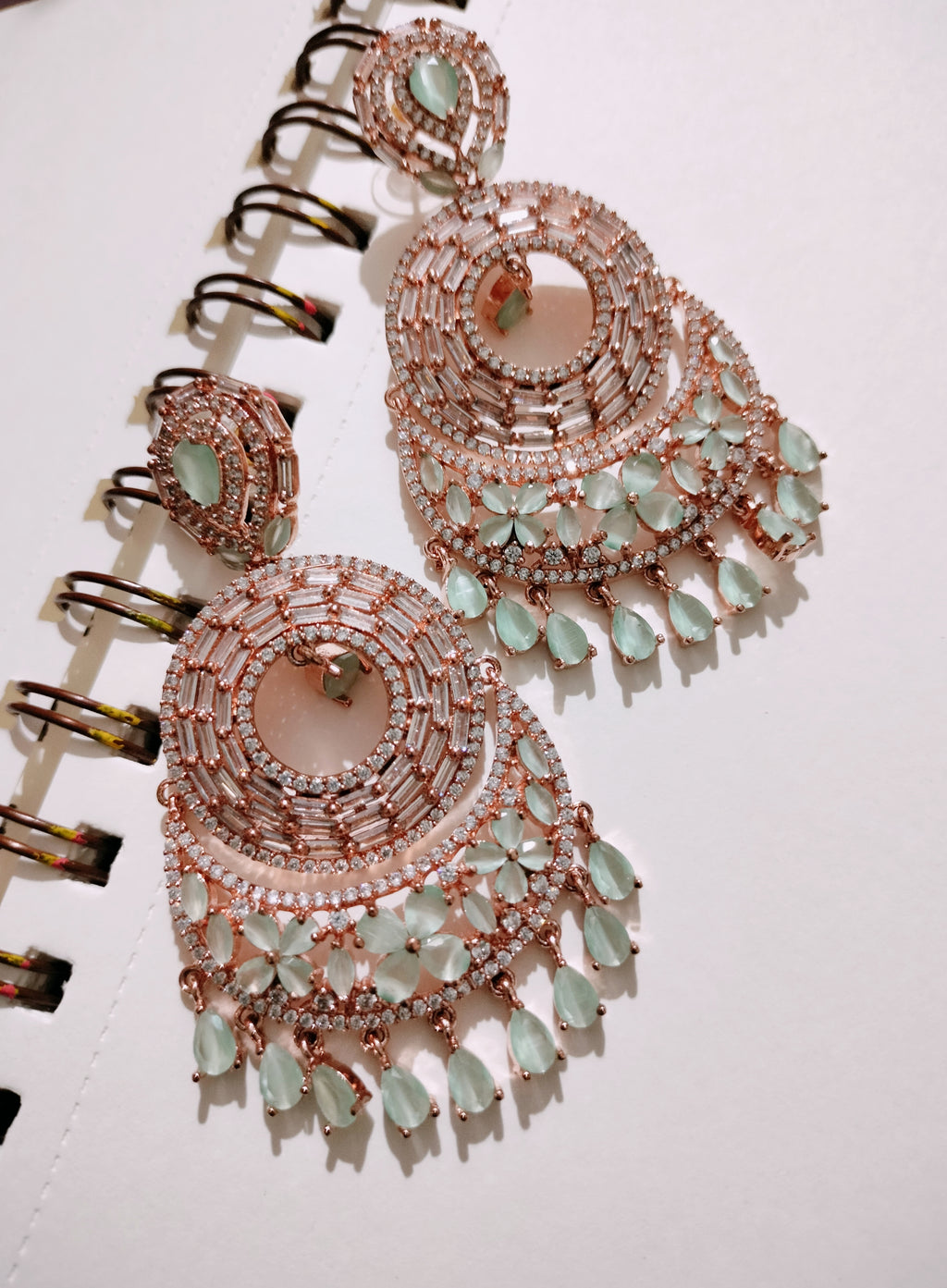 E0883_Ravishing circular design designer rose gold earrings with delicate stone work.