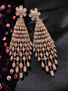 E0886_Lovely long grand designer rose gold danglers with delicate stone work.