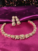 N0576_Lovely designer rose gold choker necklace embellished with american diamond stones.