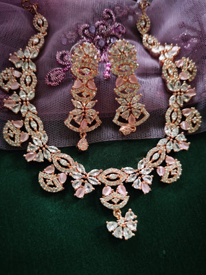 N0595_Vintage style designer choker necklace embellished with american diamond stones  studded with a touch of pink stones.