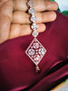 M040_Elegant diamond design American diamond studded Maang tika with delicate stone work.