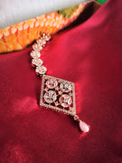 M040_Elegant diamond design American diamond studded Maang tika with delicate stone work.