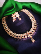 N0597_Vintage style rose gold designer choker necklace embellished with american diamond stones  studded with a touch of pink stones.