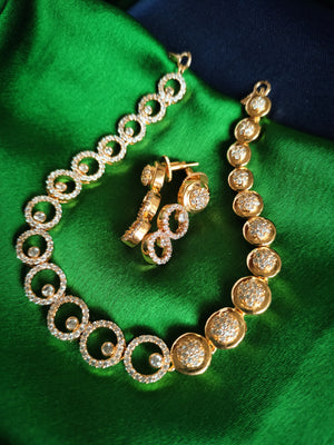 N0600_Lovely Gold plated American Diamond necklace set with delicate stone work.