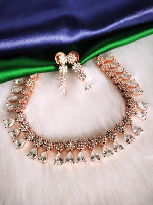 N0602_Elegant Sleek design choker necklace embellished with american diamond stones  studded with a touch of pink stones.