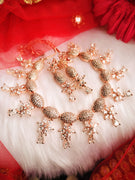 N0552_Lovely designer rose gold choker necklace embellished with american diamond stones with delicate stone work.