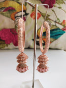 E01007_Ravishing grand layered designer rose gold  hoop jumkas with delicate stone work.