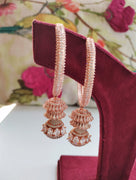 E01005_Ravishing grand layered designer rose gold  hoop jumkas with delicate stone work.