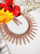 N01109_Lovely designer rose gold choker necklace embellished with American diamond stones with delicate baby pink stone work.