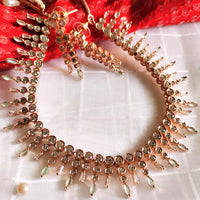 N01113_Lovely designer rose gold polished choker necklace embellished with American diamond stones with delicate mint green stone work.