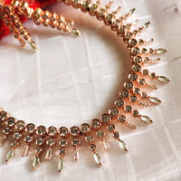 N01113_Lovely designer rose gold polished choker necklace embellished with American diamond stones with delicate mint green stone work.