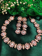 N01117_Lovely designer Rose polished choker necklace embellished with American diamond stones with delicate pink stone work.