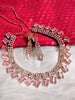 N01115_Lovely designer Rose polished choker necklace embellished with American diamond stones with delicate pink stone work.