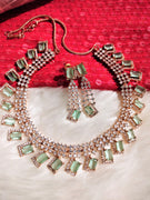 N01116_Lovely designer Rose polished choker necklace embellished with American diamond stones with delicate green stone work.