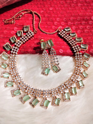 N01116_Lovely designer Rose polished choker necklace embellished with American diamond stones with delicate green stone work.