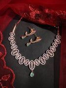 N01126_Lovely designer Rose polished choker necklace embellished with American diamond stones with delicate mint green stone work.