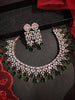 N01129_Lovely designer Rose polished choker necklace embellished with American diamond stones with delicate Green stone work.