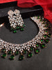 N01129_Lovely designer Rose polished choker necklace embellished with American diamond stones with delicate Green stone work.