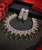 N01129_Lovely designer Rose polished choker necklace embellished with American diamond stones with delicate Green stone work.